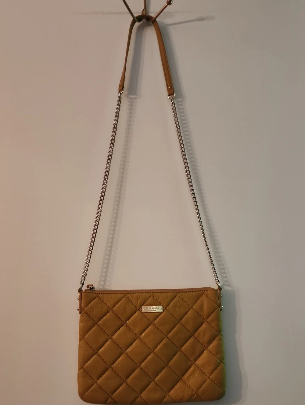 Kate Spade Quilted Mustard Yellow Crossbody Bag with Chain Strap